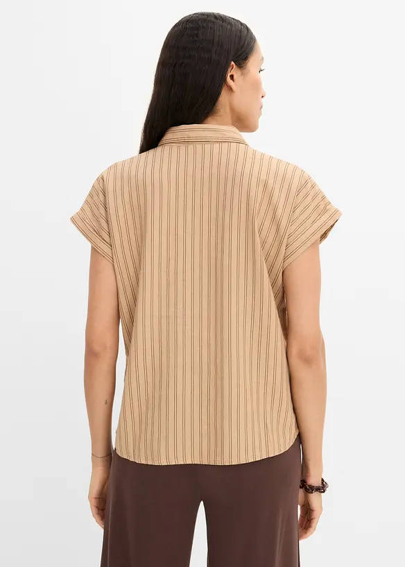 Kort&auml;rmad blus i linnemix, bonprix