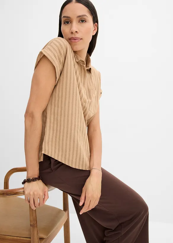 Kort&auml;rmad blus i linnemix, bonprix