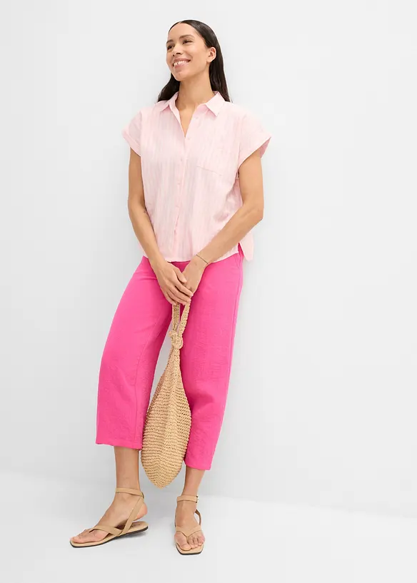 Kort&auml;rmad blus i linnemix, bonprix