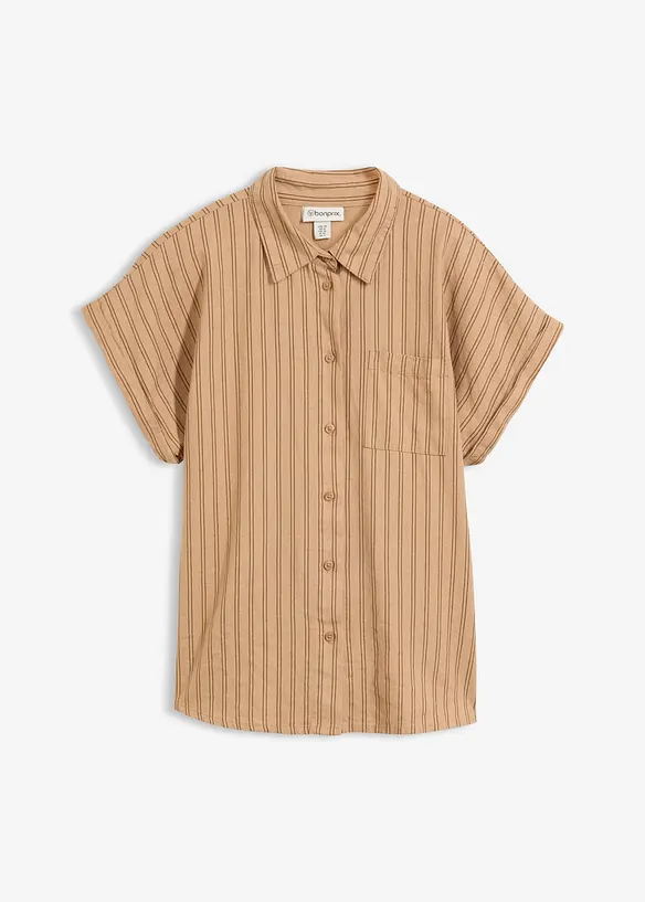 Kort&auml;rmad blus i linnemix, bonprix