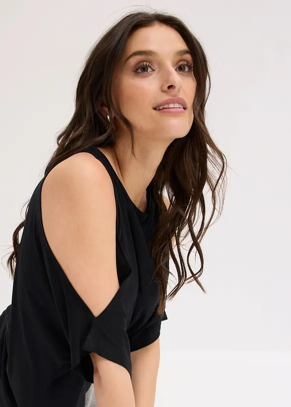 Cold shoulder-topp i viskos, bonprix