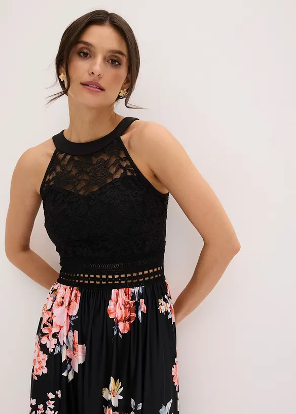 Blomm&ouml;nstrad maxikl&auml;nning med spets, bonprix
