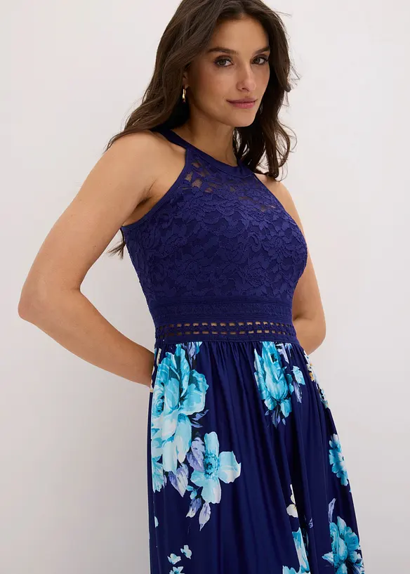 Blomm&ouml;nstrad maxikl&auml;nning med spets, bonprix