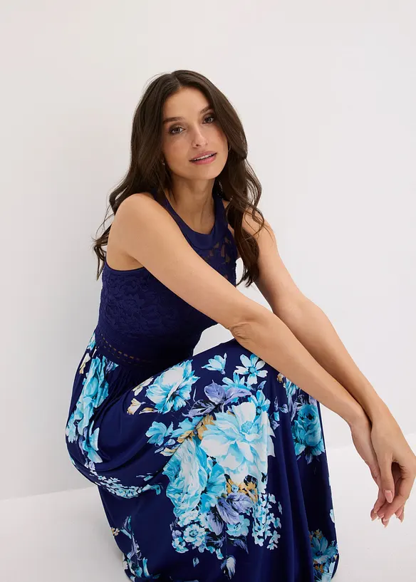 Blomm&ouml;nstrad maxikl&auml;nning med spets, bonprix