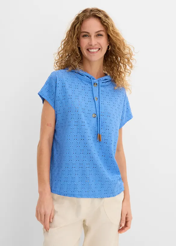 Topp med knappsl&aring; och luva, bonprix