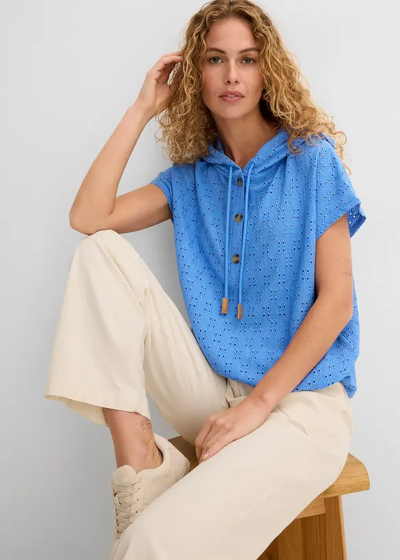 Topp med knappsl&aring; och luva, bonprix