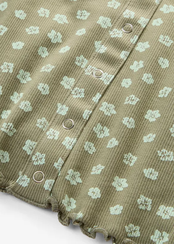 Ribbad topp med blomm&ouml;nster, halv &auml;rm, bonprix