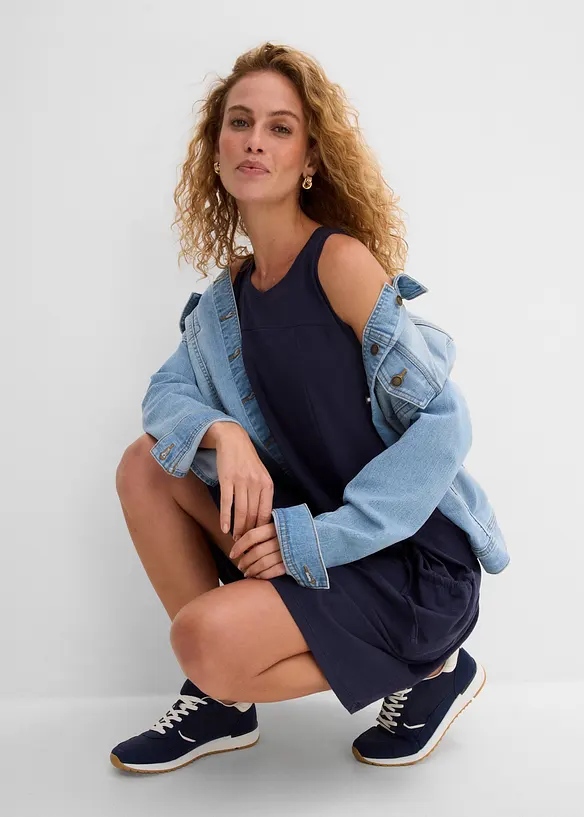 Jerseykl&auml;nning i bomull med fickor, bonprix