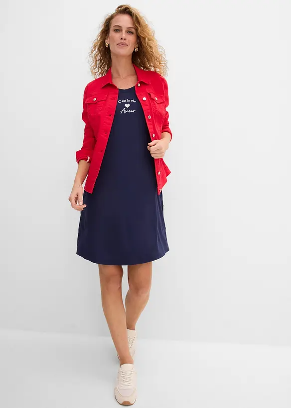 Jerseykl&auml;nning i mix av viskos och elastan med broderi, bonprix