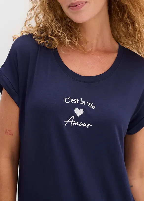 Jerseykl&auml;nning i mix av viskos och elastan med broderi, bonprix