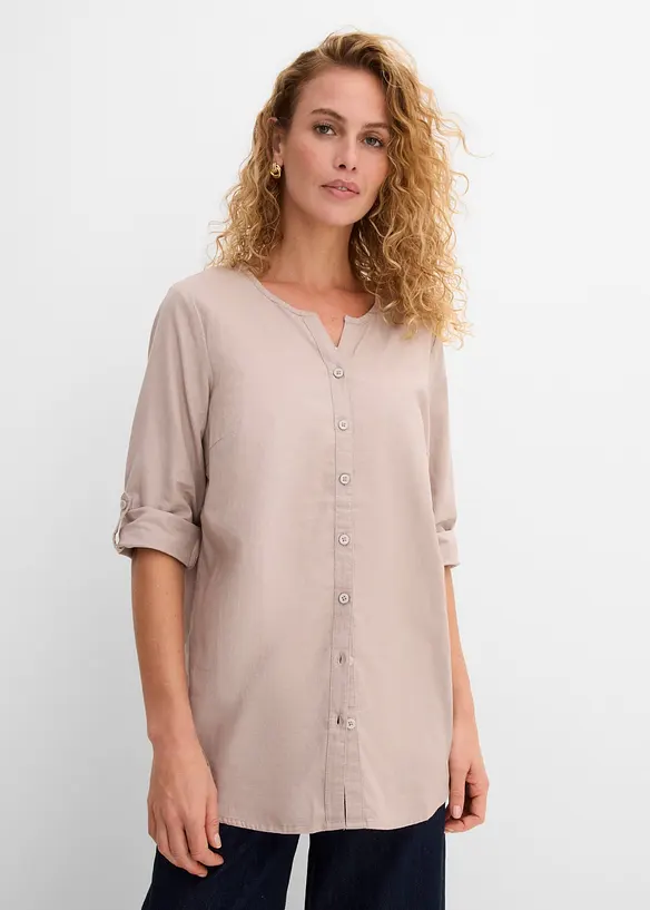 Blus i linneblandning med 3/4-&auml;rm, bonprix
