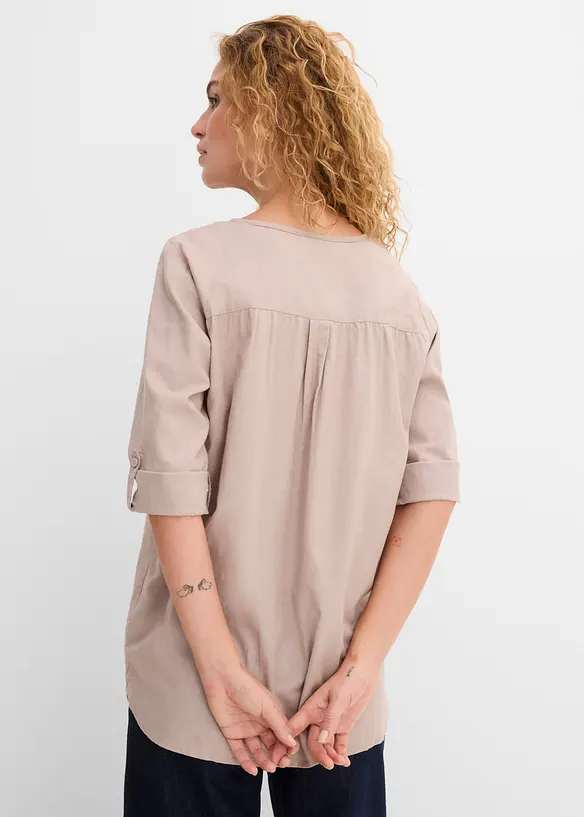 Blus i linneblandning med 3/4-&auml;rm, bonprix