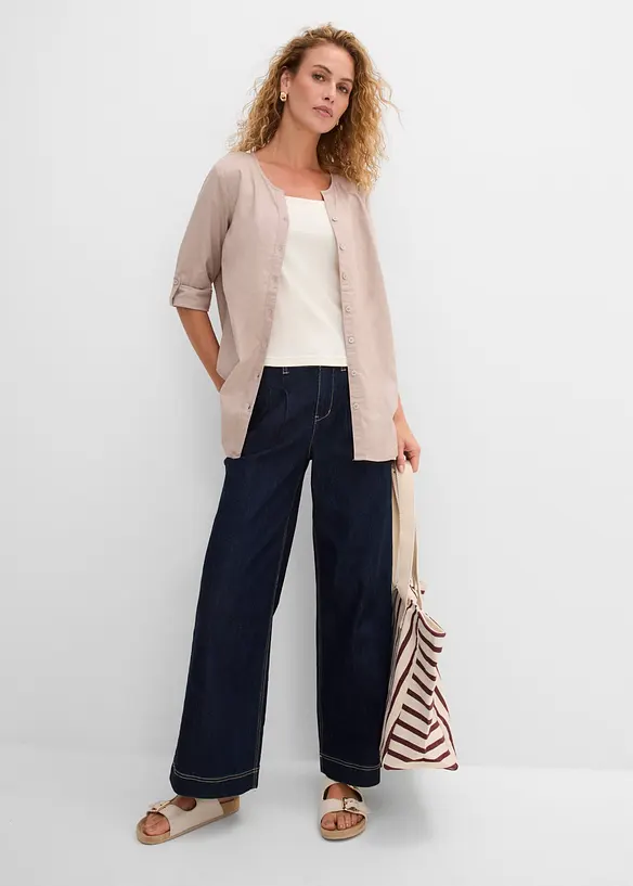 Blus i linneblandning med 3/4-&auml;rm, bonprix