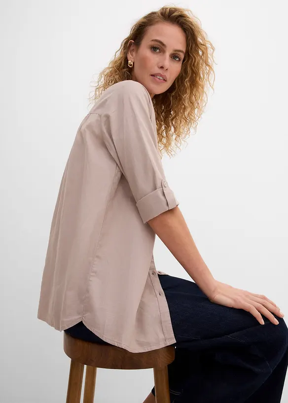 Blus i linneblandning med 3/4-&auml;rm, bonprix