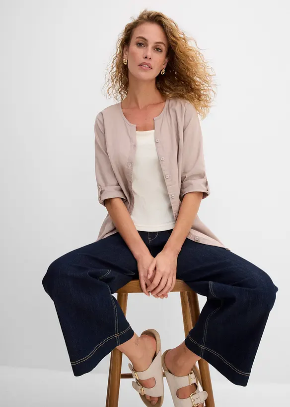 Blus i linneblandning med 3/4-&auml;rm, bonprix