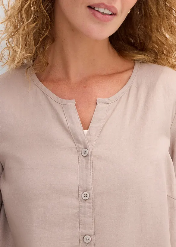 Blus i linneblandning med 3/4-&auml;rm, bonprix