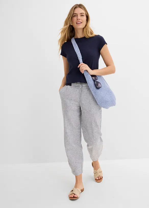 Byxa av linnemix i 7/8-l&auml;ngd, bonprix