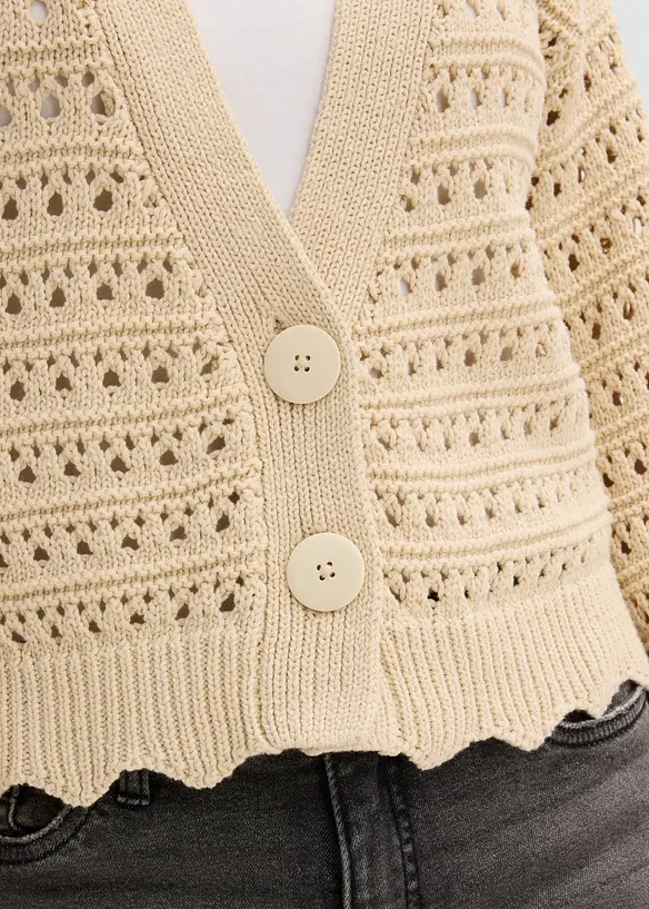 Cardigan med h&aring;lm&ouml;nster av ren bomull, bonprix