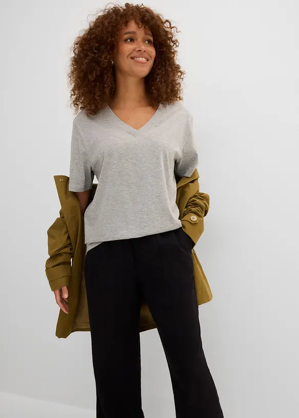 Vid l&aring;ng topp med V-ringning (5-pack), bonprix