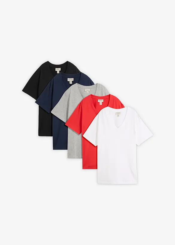 Vid l&aring;ng topp med V-ringning (5-pack), bonprix