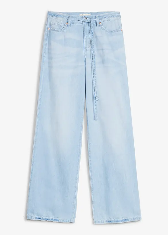 Wide Leg Jeans, Mid Waist, med knytsk&auml;rp, bonprix