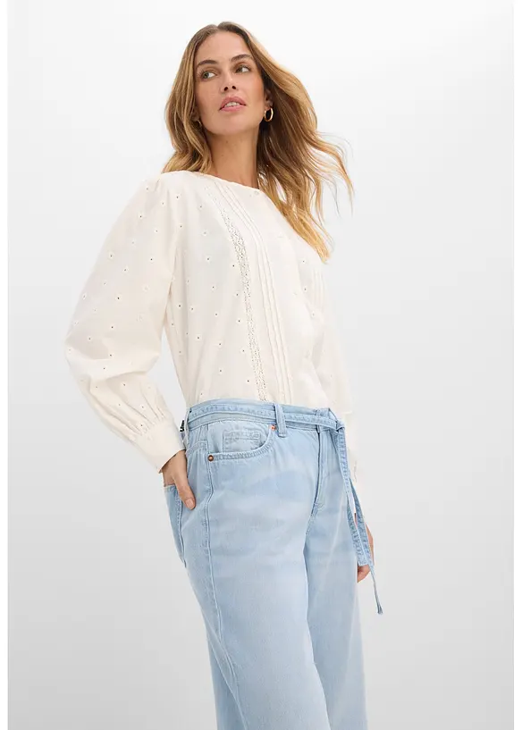 Wide Leg Jeans, Mid Waist, med knytsk&auml;rp, bonprix