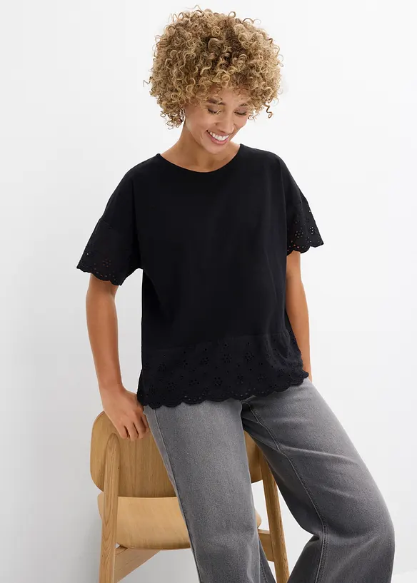 Topp med broderie anglaise, bonprix