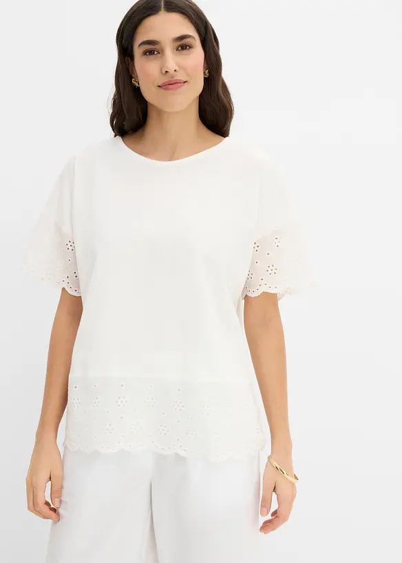 Topp med broderie anglaise, bonprix