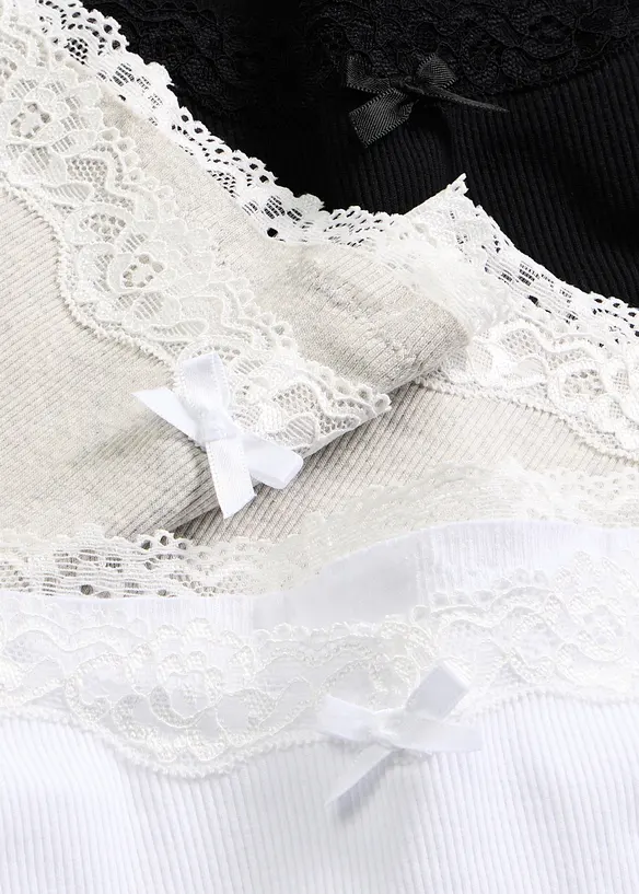 Ribbad hipstertrosa med bomull och spetsb&aring;rd (5-pack), bonprix