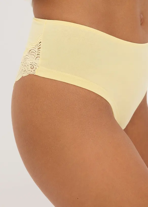 Hipstertrosa med mjuk bomull och spetsb&aring;rd (4-pack), bonprix