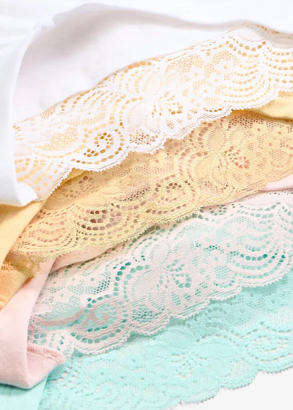 Hipstertrosa med mjuk bomull och spetsb&aring;rd (4-pack), bonprix