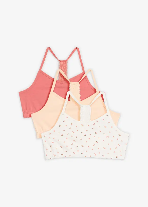 BH-topp med mjuk bomull och spets (3-pack), bonprix