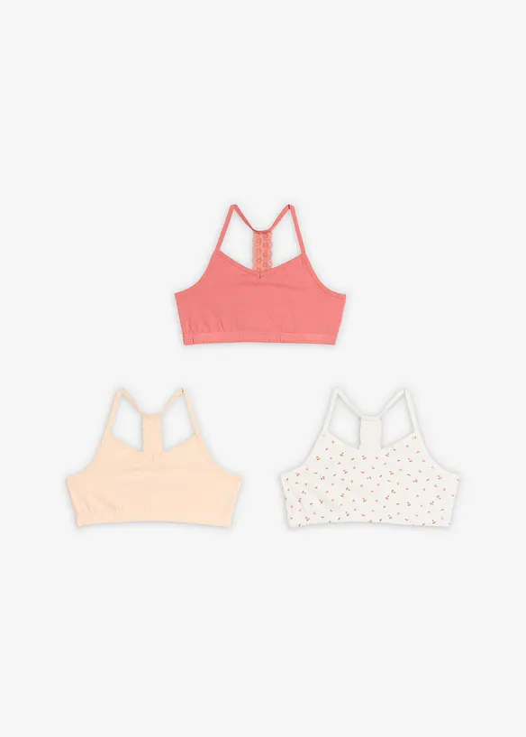 BH-topp med mjuk bomull och spets (3-pack), bonprix