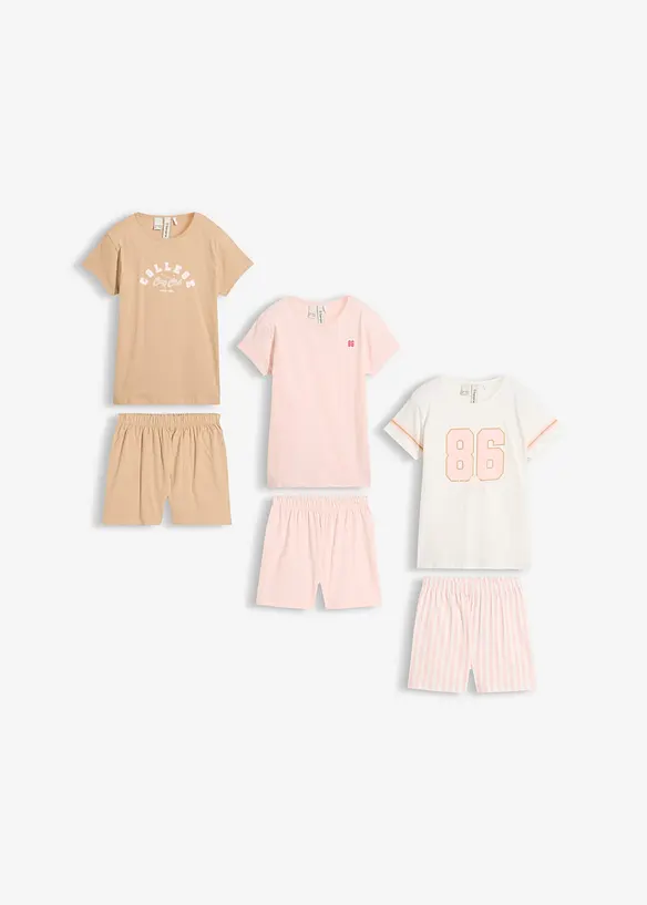 Kort pyjamas av ekologisk bomull (3-pack), bonprix