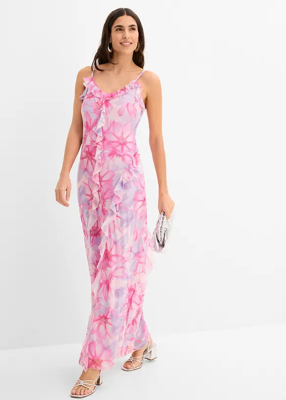 Kl&auml;nning i mjuk mesh med smala axelband, bonprix