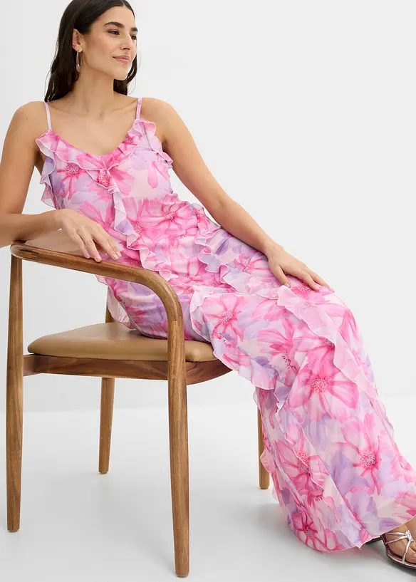 Kl&auml;nning i mjuk mesh med smala axelband, bonprix