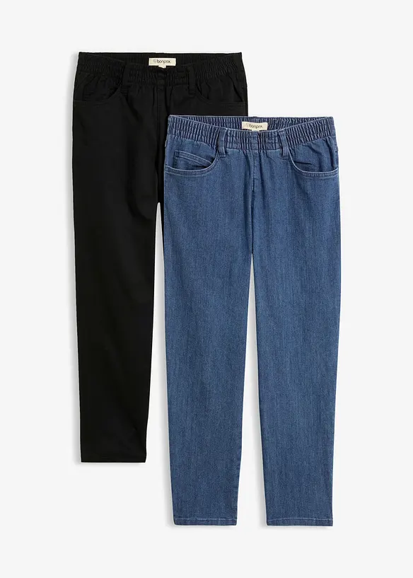 Jeans med bekv&auml;m medelh&ouml;g midja (2-pack), raka ben, bonprix