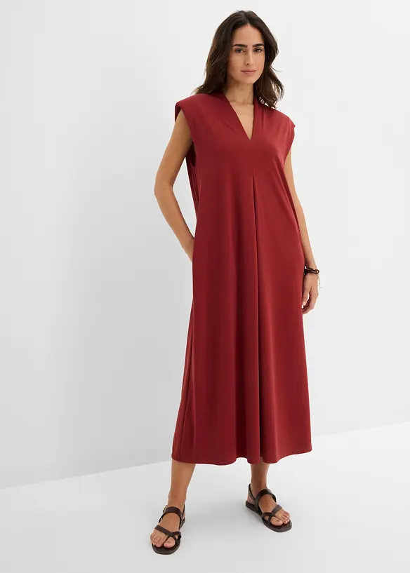 Jerseykl&auml;nning med axelvaddar i viskosmix, bonprix