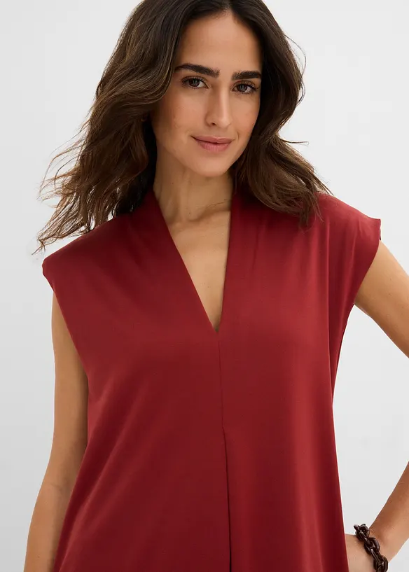 Jerseykl&auml;nning med axelvaddar i viskosmix, bonprix