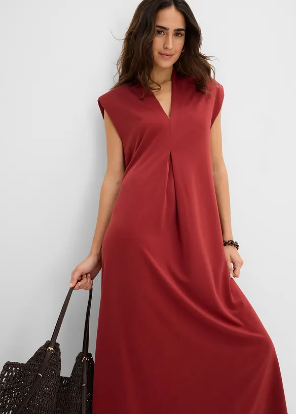 Jerseykl&auml;nning med axelvaddar i viskosmix, bonprix