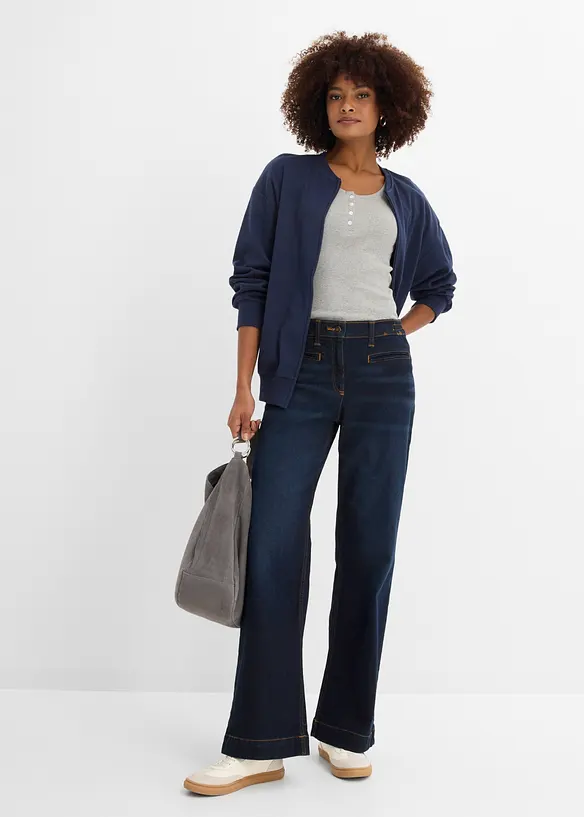 Wide Leg Jeans Mid Waist, med bekv&auml;m midja, bonprix