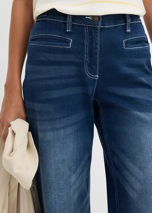 Wide Leg Jeans Mid Waist, med bekv&auml;m midja, bonprix