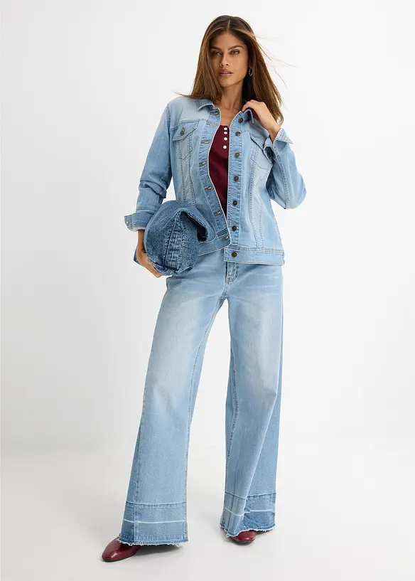 Stretchig jeansjacka i basmodell, bonprix
