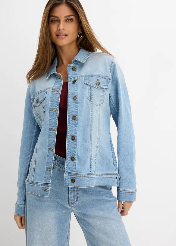 Stretchig jeansjacka i basmodell, bonprix