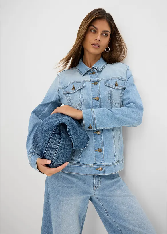 Stretchig jeansjacka i basmodell, bonprix
