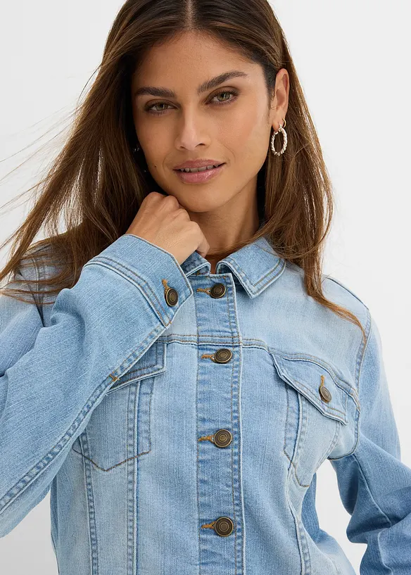 Stretchig jeansjacka i basmodell, bonprix