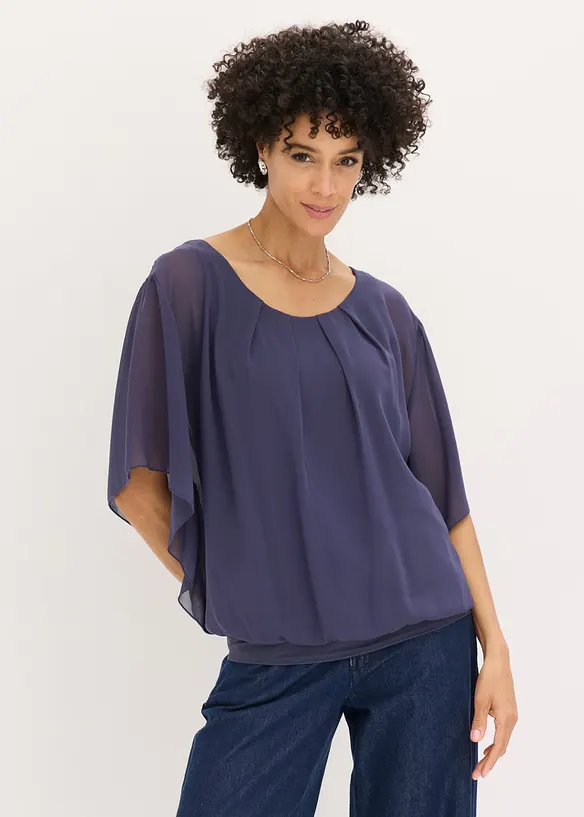 Chiffongblus med linne, bonprix