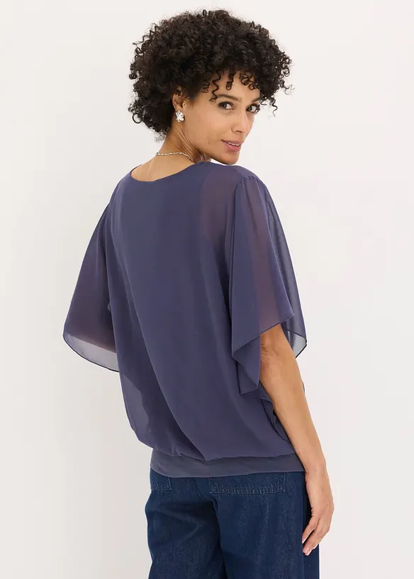 Chiffongblus med linne, bonprix