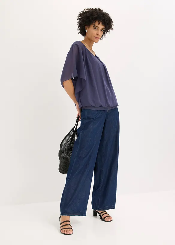 Chiffongblus med linne, bonprix