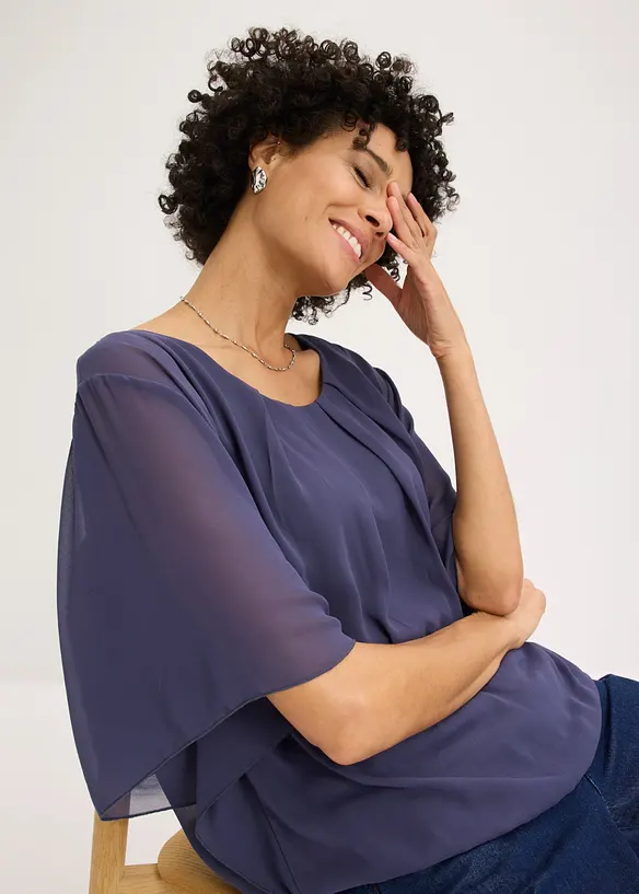 Chiffongblus med linne, bonprix